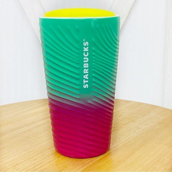 Starbucks Spring Petunia Ceramic Tumbler Cup Green Pink 12OZ - Picture 2 of 9